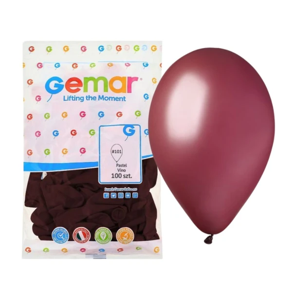 Balony pastelowe bordowy winny matowy #101, 26 cm 100 szt.