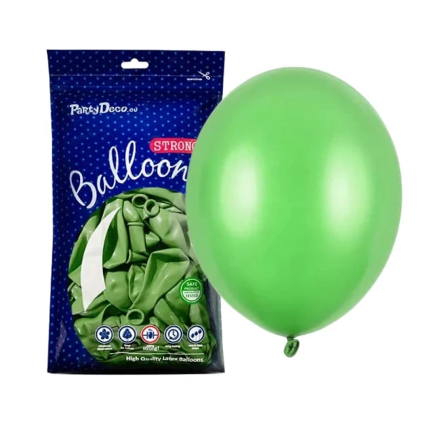 Balony metaliczne jasne zielone Metallic Bright Green strong, 30 cm 100 szt.