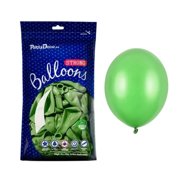 Balony metaliczne jasne zielone Metallic Bright Green strong, 12 cm 100 szt.