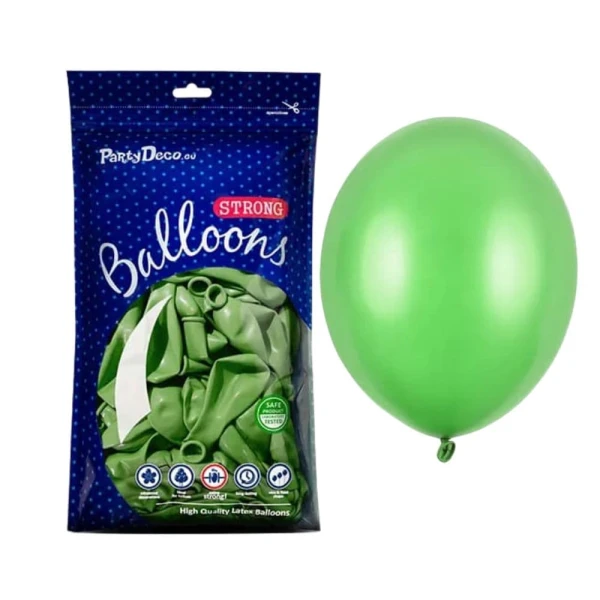 Balony metaliczne jasne zielone Metallic Bright Green strong, 23 cm 100 szt.