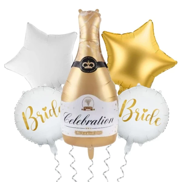 '"Zestaw balonów na wieczór panieński z szampanem Let''s Celebrate Bride, biało-złoty"'