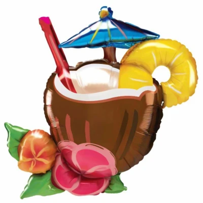 Balon foliowy drink Tropikalny Hawajski koktajl w kokosie, 71×82 cm