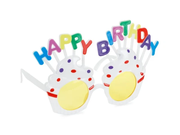 Okulary imprezowe Babeczka Happy Birthday, biały