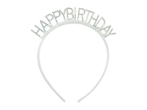 Opaska urodzinowa Happy Birthday z perełkami, srebrny