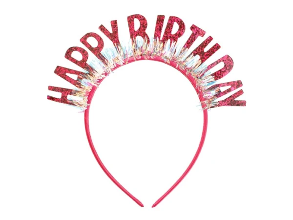 Opaska urodzinowa Happy Birthday, ciemny różowy