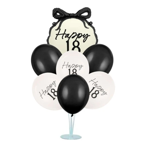 Zestaw balonów na stojaku Happy 18 urodziny kokardka