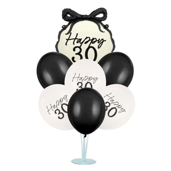 Zestaw balonów na stojaku Happy 30 urodziny kokardka