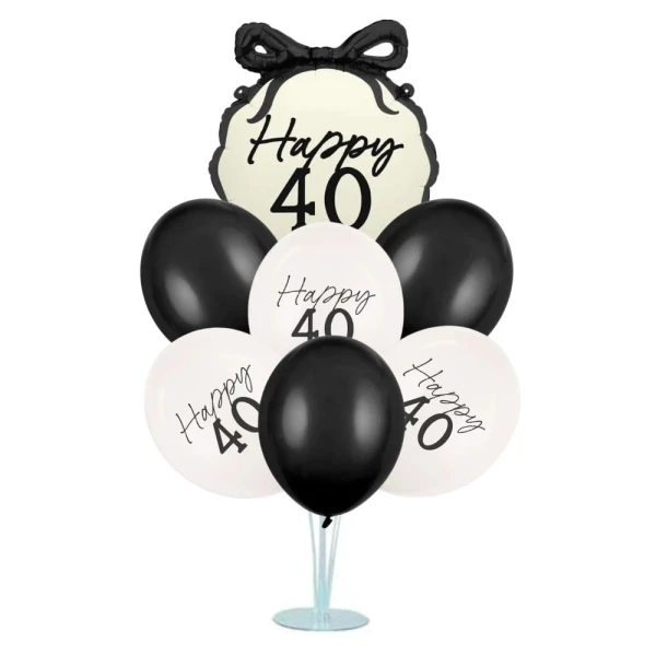 Zestaw balonów na stojaku Happy 40 urodziny kokardka