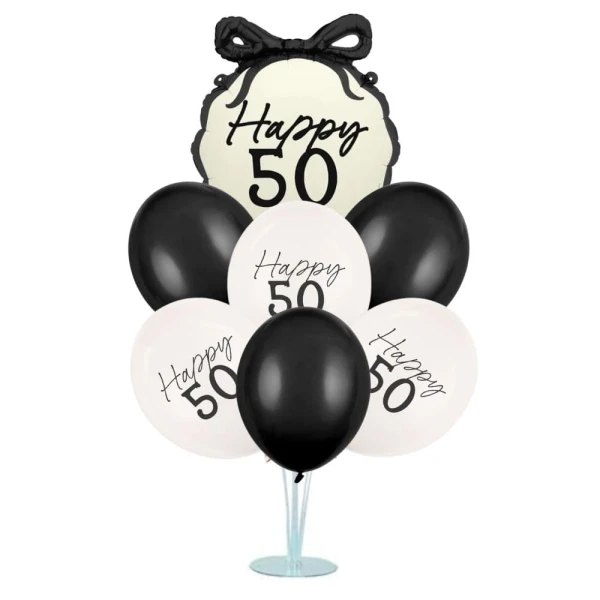Zestaw balonów na stojaku Happy 50 urodziny kokardka
