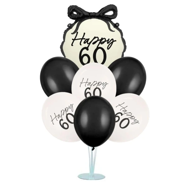 Zestaw balonów na stojaku Happy 60 urodziny kokardka