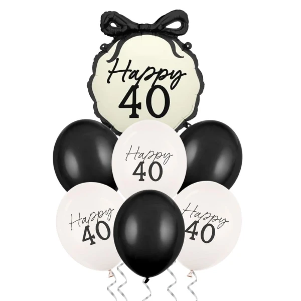 Zestaw balonów Happy 40 urodziny kokardka