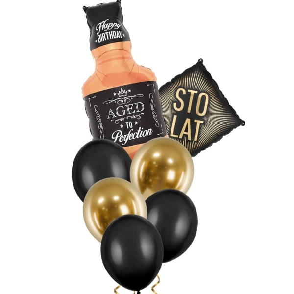 Zestaw balonów butelka whisky Sto Lat urodziny