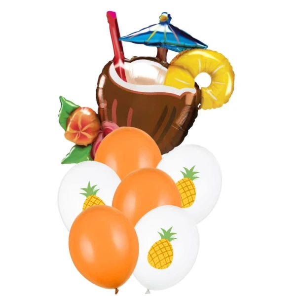 Zestaw balonów hawajskich z drinkiem w kokosie