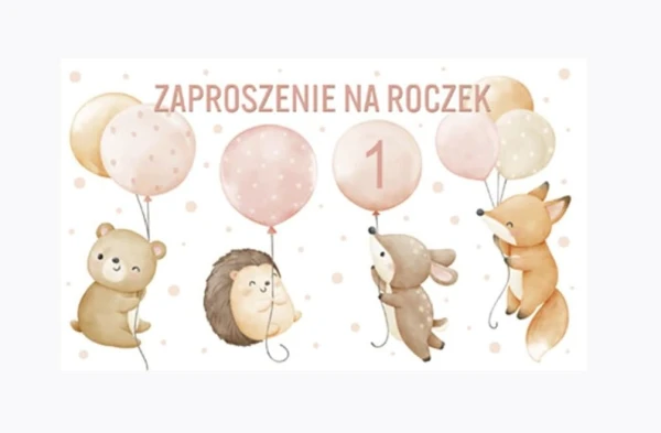 Zaproszenia urodzinowe zwierzątka Roczek 1 urodziny, 10 szt.