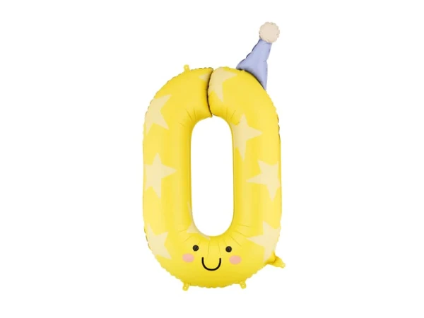 Balon foliowy urodzinowy cyfra 0 żółty, 86 cm