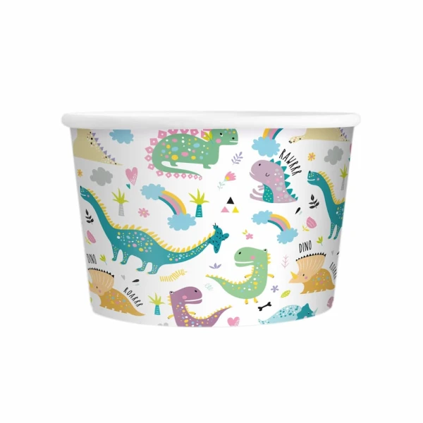 Kubeczki miseczki na lody przekąski Kolorowe Dinozaury, 6 szt.