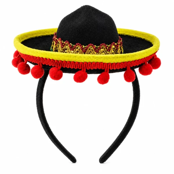 Opaska kapelusz meksykański z pomponikami sombrero czarny