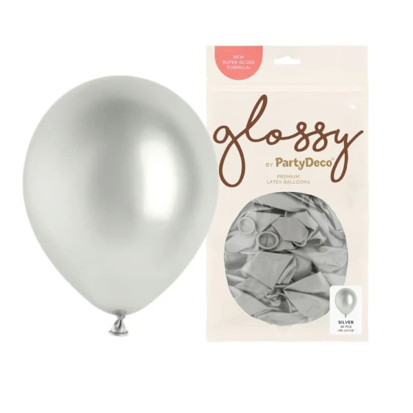 Balony metaliczne glossy srebrne, 30 cm 50 szt.