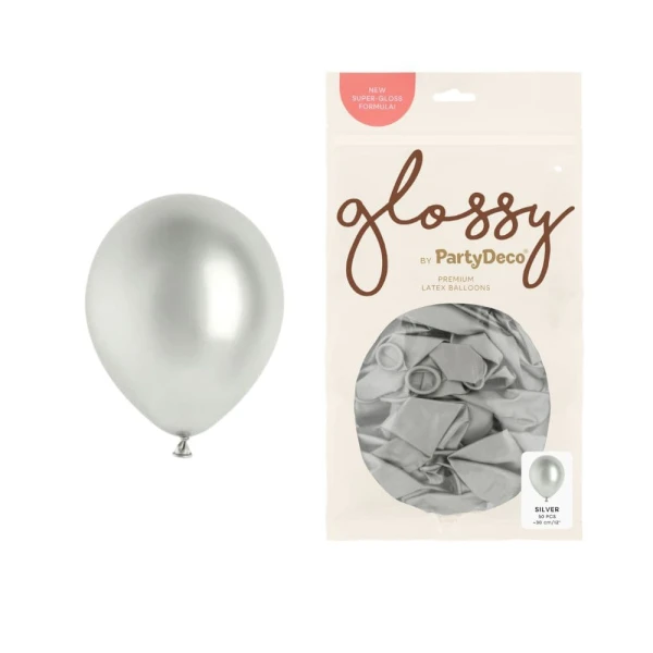 Balony metaliczne glossy srebrne, 12 cm 50 szt.