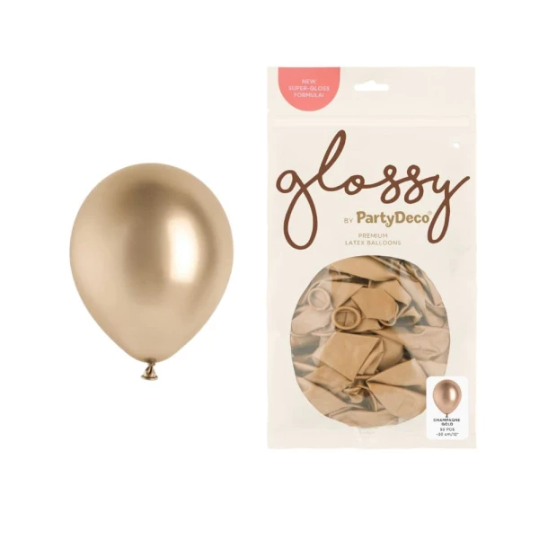 Balony metaliczne glossy szampańskie złote, 12 cm 50 szt.