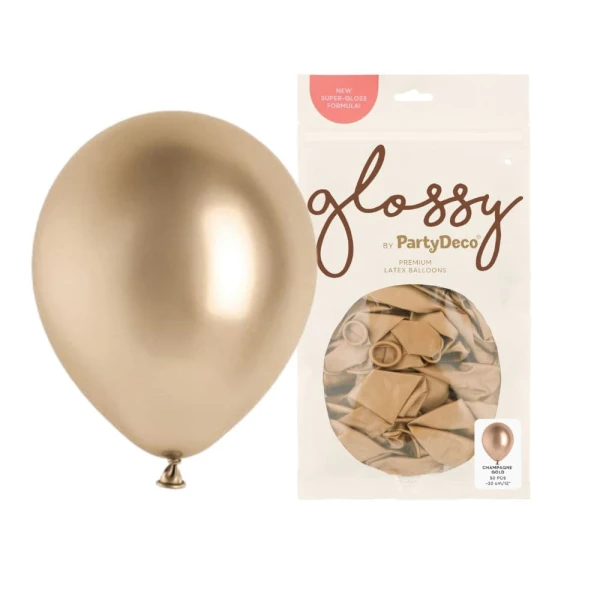 Balony metaliczne glossy szampańskie złote, 30 cm 50 szt.
