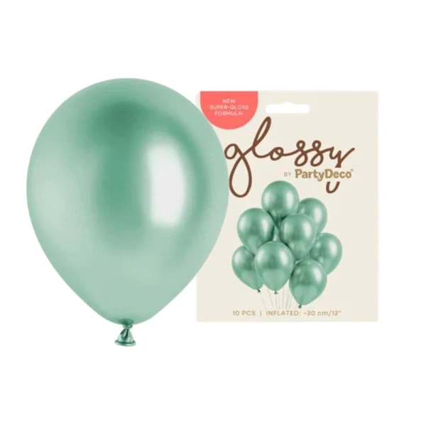 Balony metaliczne glossy zielone, 30 cm 10 szt.