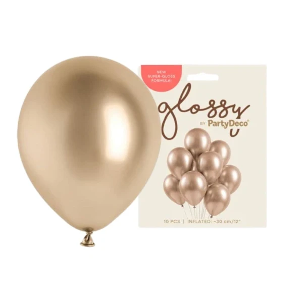 Balony metaliczne glossy szampańskie złote, 30 cm 10 szt.