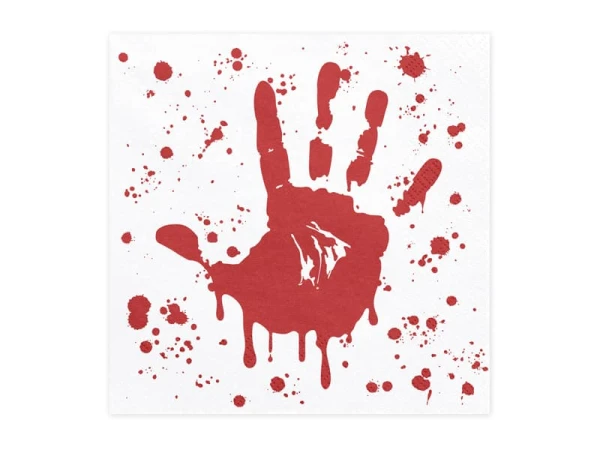 Serwetki papierowe Krwawa ręka biało-czerwone Halloween, 20 szt.
