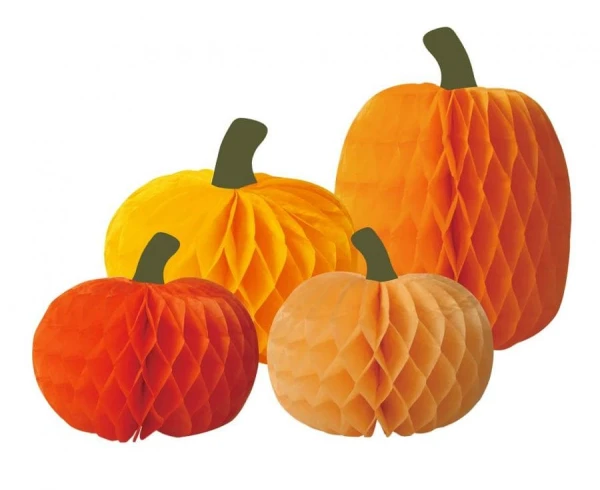 Zestaw rozet papierowych Dynie dekoracja honeycomb, 4 szt.