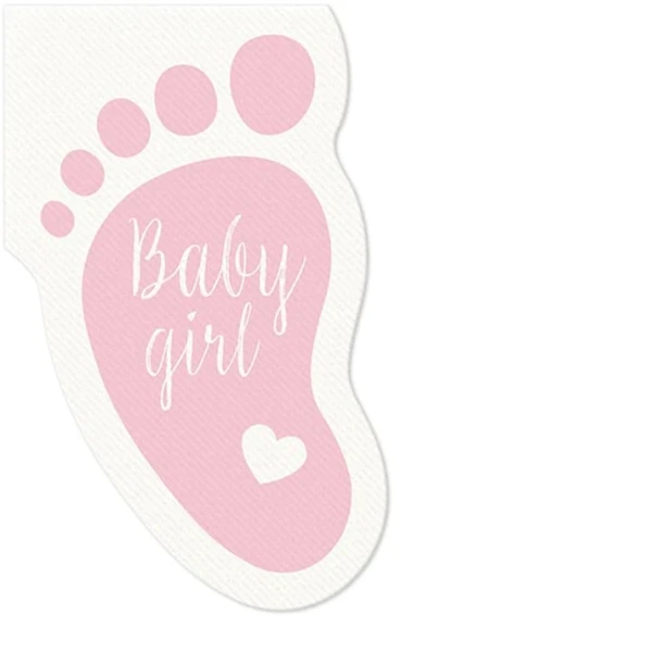 Serwetki papierowe stópka Baby shower Girl dziewczynka różowe, 10 szt.