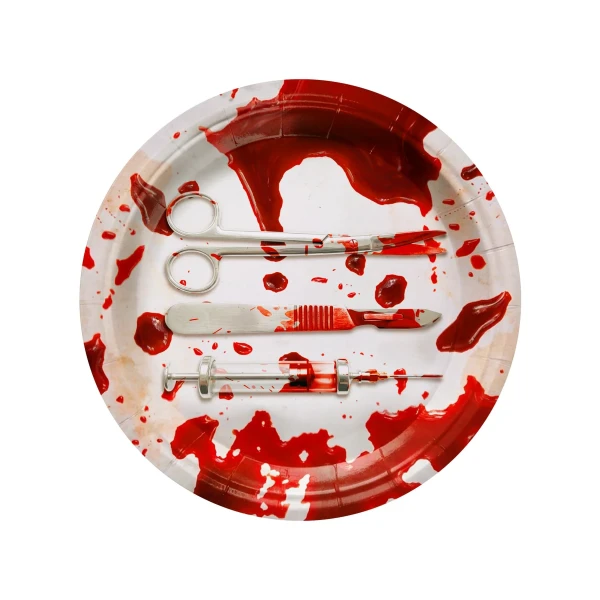 Talerzyki papierowe Bloody Night Halloween ślady krwi, 23 cm 6 szt.