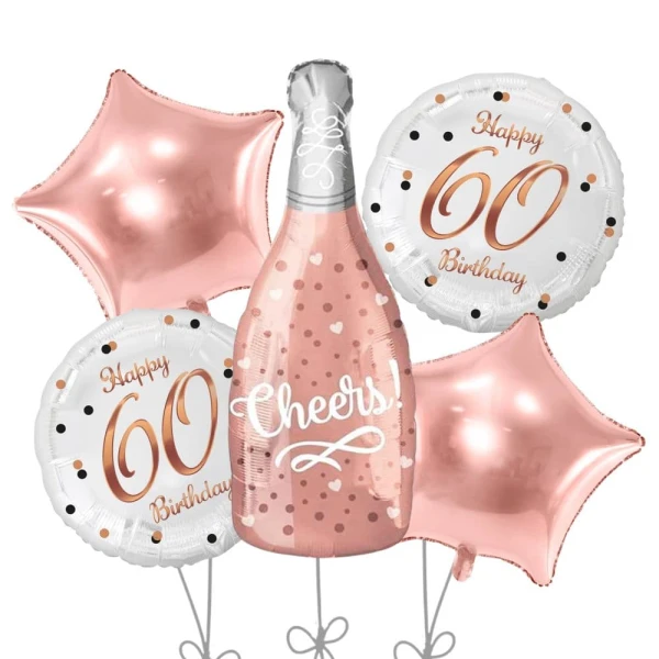 Zestaw balonów na 60 urodziny Szampan rose gold
