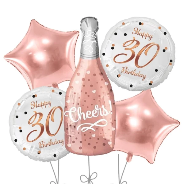 Zestaw balonów na 30 urodziny Szampan rose gold