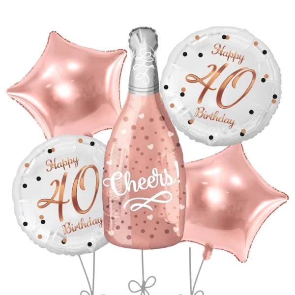 Zestaw balonów na 40 urodziny Szampan rose gold