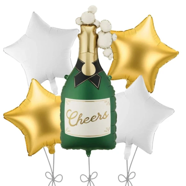 Zestaw balonów butelka szampana Cheers gwiazdki