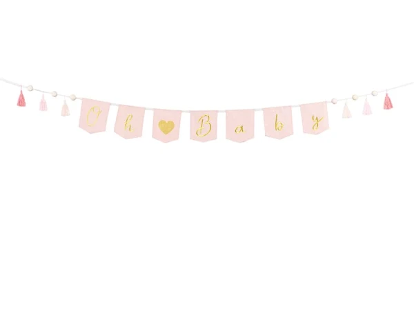 Baner materiałowy Oh baby z frędzlami jasny różowy, 250 cm