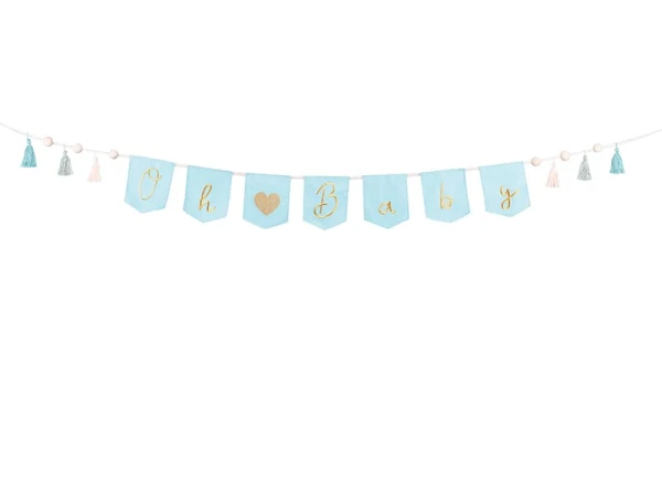 Baner materiałowy Oh baby z frędzlami niebieski błękitny, 250 cm