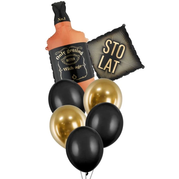 Zestaw balonów butelka whisky Sto Lat urodziny