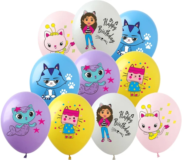 Balony lateksowe kolorowe Koci Domek Gabi, 12 szt.