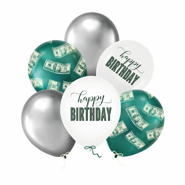 Balony lateksowe Happy Birthday Dolary $, 30 cm 6 szt.
