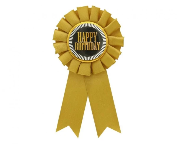 Przypinka kotylion jubileuszowy złoty Happy Birthday