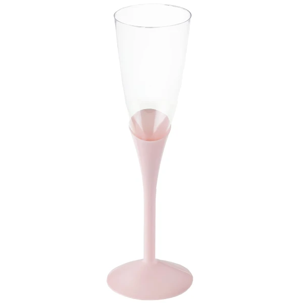 Kieliszki do szampana plastikowe eleganckie nóżka różowa, 190 ml 6 szt.
