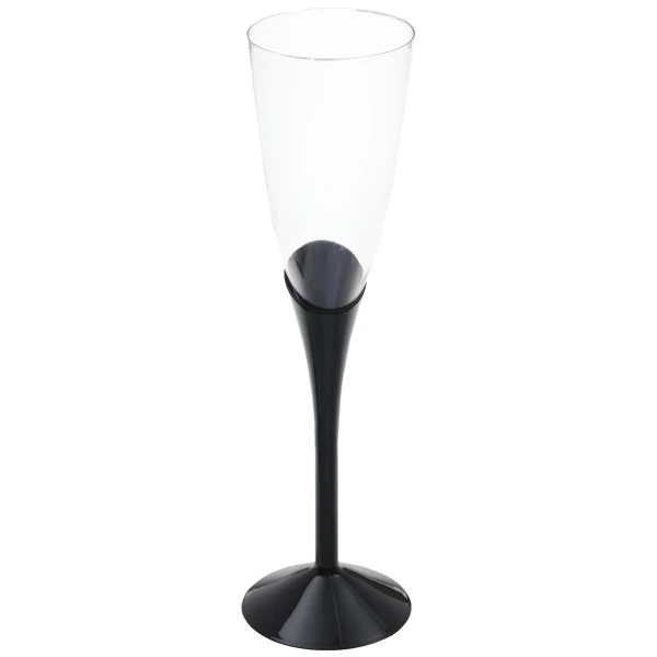 Kieliszki do szampana plastikowe eleganckie nóżka czarna, 190 ml 6 szt.