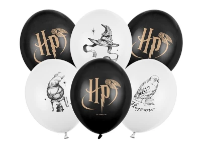 Balony lateksowe Harry Potter czarne białe, 30 cm 6 szt.