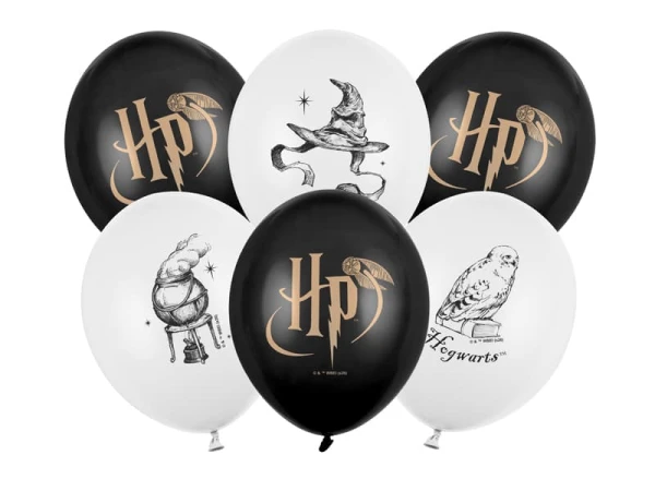 Balony lateksowe Harry Potter czarne białe, 30 cm 6 szt.