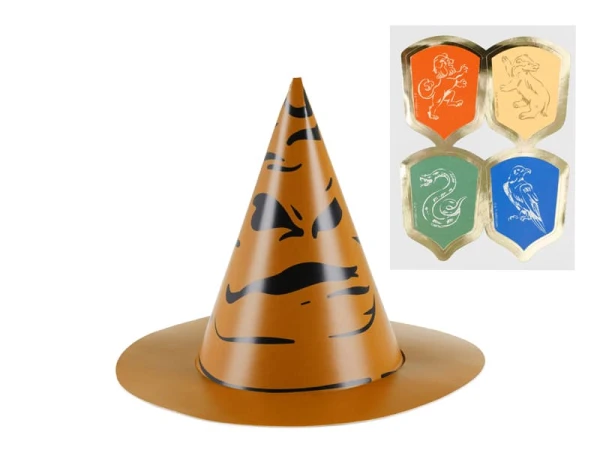 Czapeczki papierowe Harry Potter Tiara Przydziału brązowe, 16 cm 6 szt.
