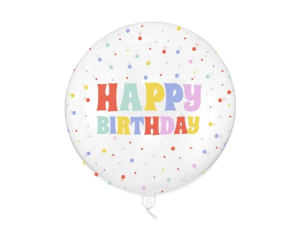 Balon Bubble bobo transparentny Happy Birthday, 60 cm 1 szt.