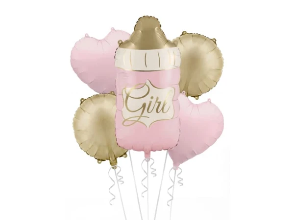 Zestaw balonów foliowych Baby Shower Butelka Girl różowa