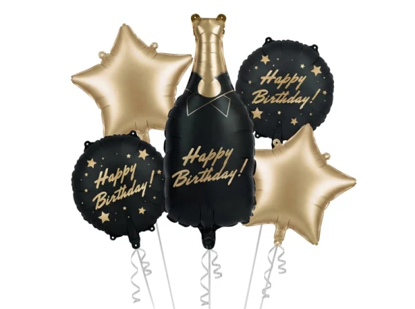 Zestaw balonów foliowych Butelka Szampana Happy Birthday