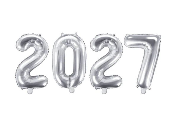 Balony foliowe liczba 2026 na sylwestra, 35 cm srebrne